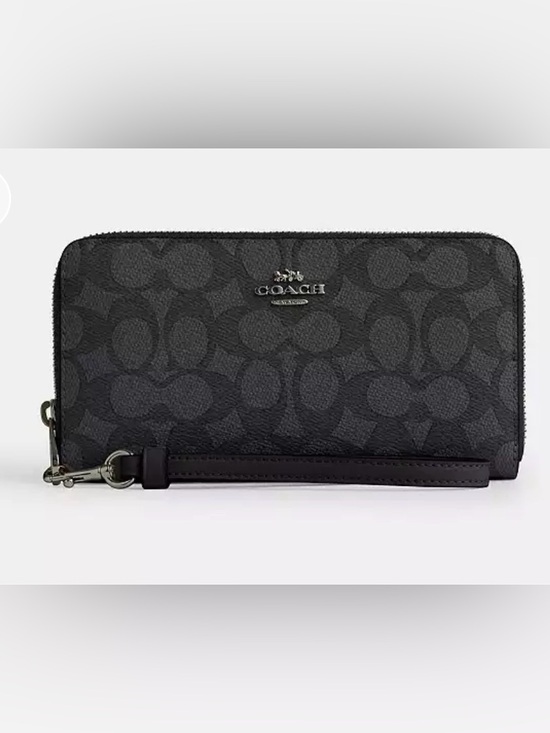 Coach Handbags - Coach Long Zip Around Wallet Wristlet In Signature Canvas black grey like new